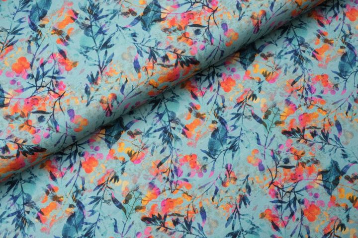 Flower Dance Jersey Seagreen - Megan Blue Fabrics